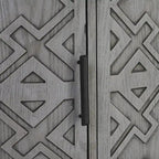 Buffet d'appoint 2 portes à motif ondulé avec pieds en bois, bleu marine / gris / noir / blanc