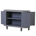 Buffet d'appoint 2 portes à motif ondulé avec pieds en bois, bleu marine / gris / noir / blanc
