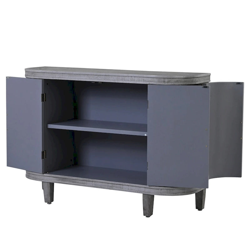 Buffet d'appoint 2 portes à motif ondulé avec pieds en bois, bleu marine / gris / noir / blanc