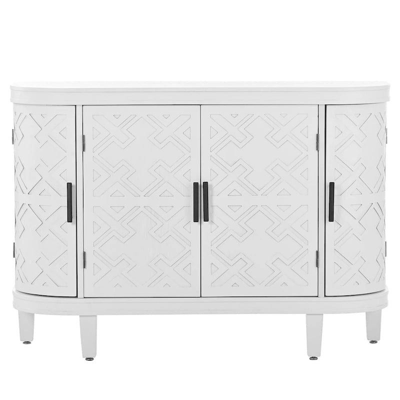 Buffet d'appoint 2 portes à motif ondulé avec pieds en bois, bleu marine / gris / noir / blanc