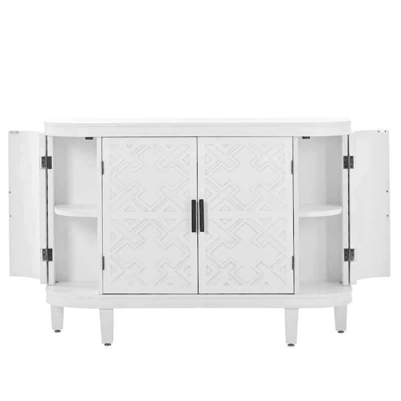 Buffet d'appoint 2 portes à motif ondulé avec pieds en bois, bleu marine / gris / noir / blanc