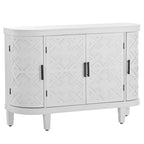 Buffet d'appoint 2 portes à motif ondulé avec pieds en bois, bleu marine / gris / noir / blanc