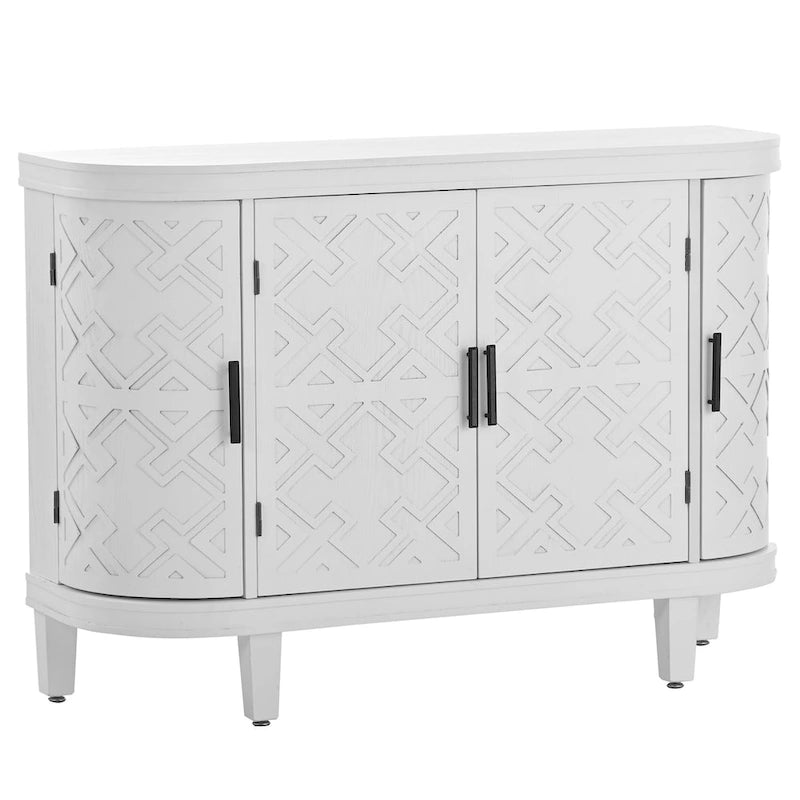 Buffet d'appoint 2 portes à motif ondulé avec pieds en bois, bleu marine / gris / noir / blanc