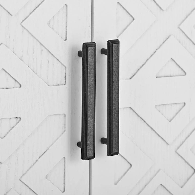 Buffet d'appoint 2 portes à motif ondulé avec pieds en bois, bleu marine / gris / noir / blanc