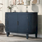 Buffet d'appoint 2 portes à motif ondulé avec pieds en bois, bleu marine / gris / noir / blanc
