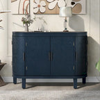 Buffet d'appoint 2 portes à motif ondulé avec pieds en bois, bleu marine / gris / noir / blanc