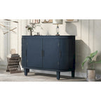 Buffet d'appoint 2 portes à motif ondulé avec pieds en bois, bleu marine / gris / noir / blanc