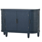 Buffet d'appoint 2 portes à motif ondulé avec pieds en bois, bleu marine / gris / noir / blanc