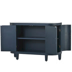 Buffet d'appoint 2 portes à motif ondulé avec pieds en bois, bleu marine / gris / noir / blanc