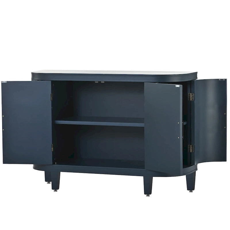 Buffet d'appoint 2 portes à motif ondulé avec pieds en bois, bleu marine / gris / noir / blanc