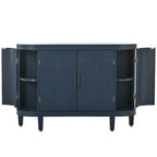 Buffet d'appoint 2 portes à motif ondulé avec pieds en bois, bleu marine / gris / noir / blanc