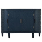 Buffet d'appoint 2 portes à motif ondulé avec pieds en bois, bleu marine / gris / noir / blanc