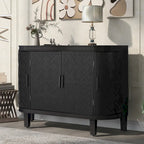 Buffet d'appoint 2 portes à motif ondulé avec pieds en bois, bleu marine / gris / noir / blanc