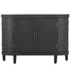 Buffet d'appoint 2 portes à motif ondulé avec pieds en bois, bleu marine / gris / noir / blanc