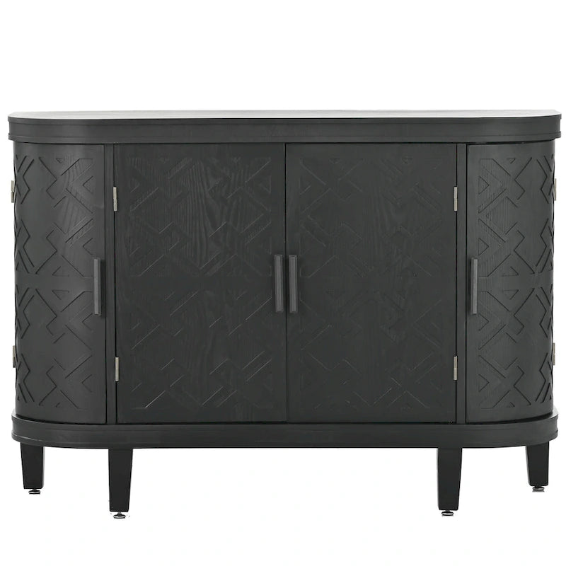 Buffet d'appoint 2 portes à motif ondulé avec pieds en bois, bleu marine / gris / noir / blanc