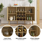 Buffet en rotin à 2 portes avec casier à vin et porte-verres, Chêne naturel