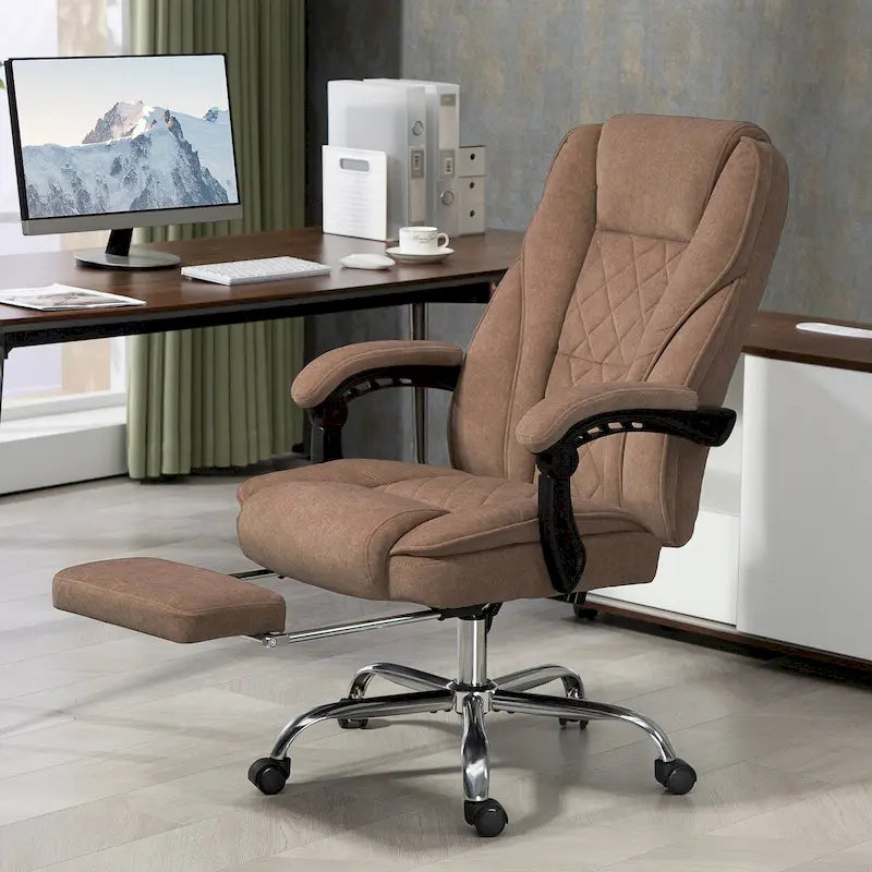 Fauteuil de bureau massant avec chauffage, repose-pieds et dossier inclinable, rose / beige / marron / gris