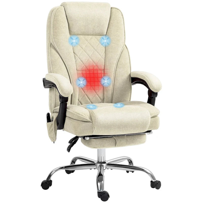 Fauteuil de bureau massant avec chauffage, repose-pieds et dossier inclinable, rose / beige / marron / gris