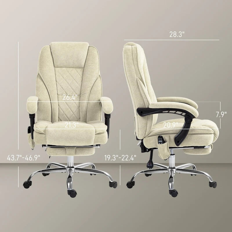 Fauteuil de bureau massant avec chauffage, repose-pieds et dossier inclinable, rose / beige / marron / gris