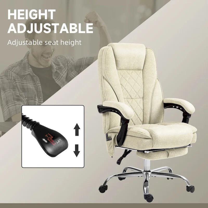 Fauteuil de bureau massant avec chauffage, repose-pieds et dossier inclinable, rose / beige / marron / gris