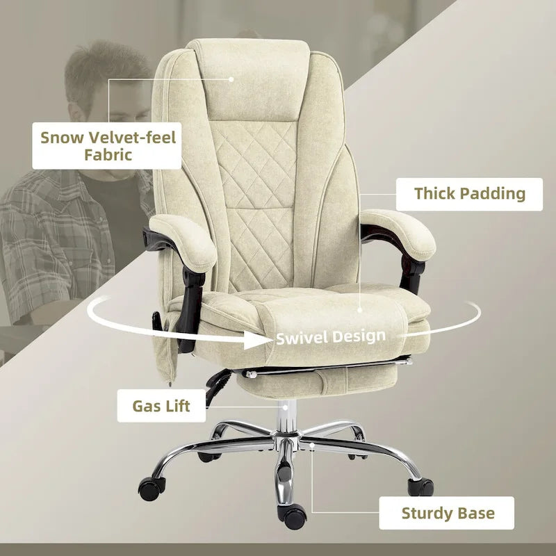 Fauteuil de bureau massant avec chauffage, repose-pieds et dossier inclinable, rose / beige / marron / gris