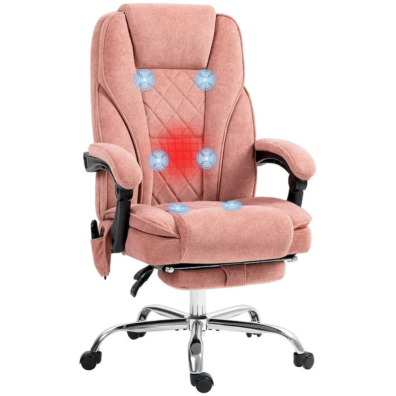 Fauteuil de bureau massant avec chauffage, repose-pieds et dossier inclinable, rose / beige / marron / gris