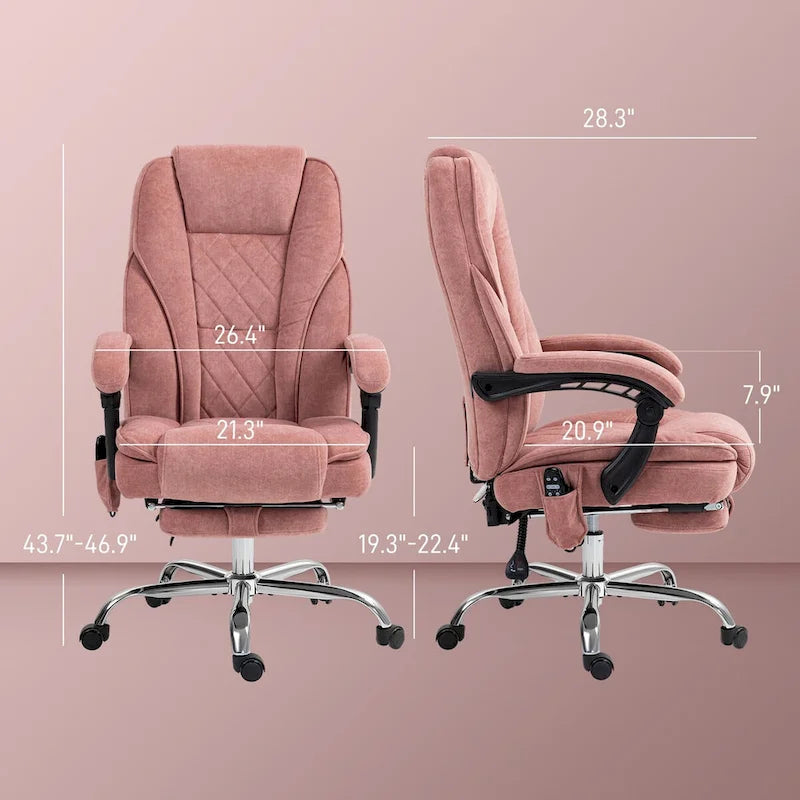 Fauteuil de bureau massant avec chauffage, repose-pieds et dossier inclinable, rose / beige / marron / gris