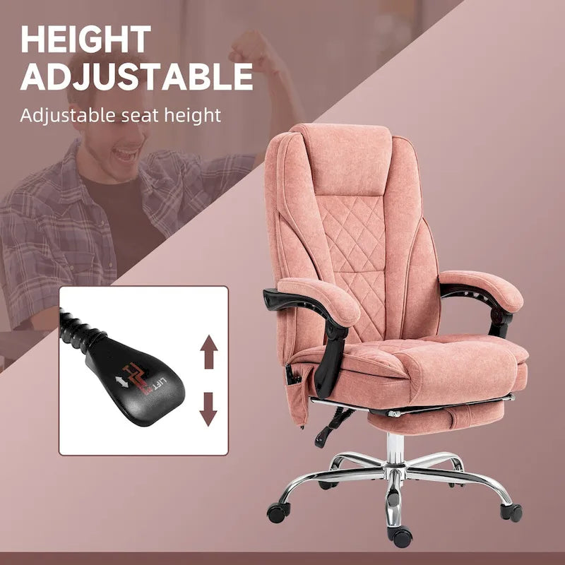 Fauteuil de bureau massant avec chauffage, repose-pieds et dossier inclinable, rose / beige / marron / gris