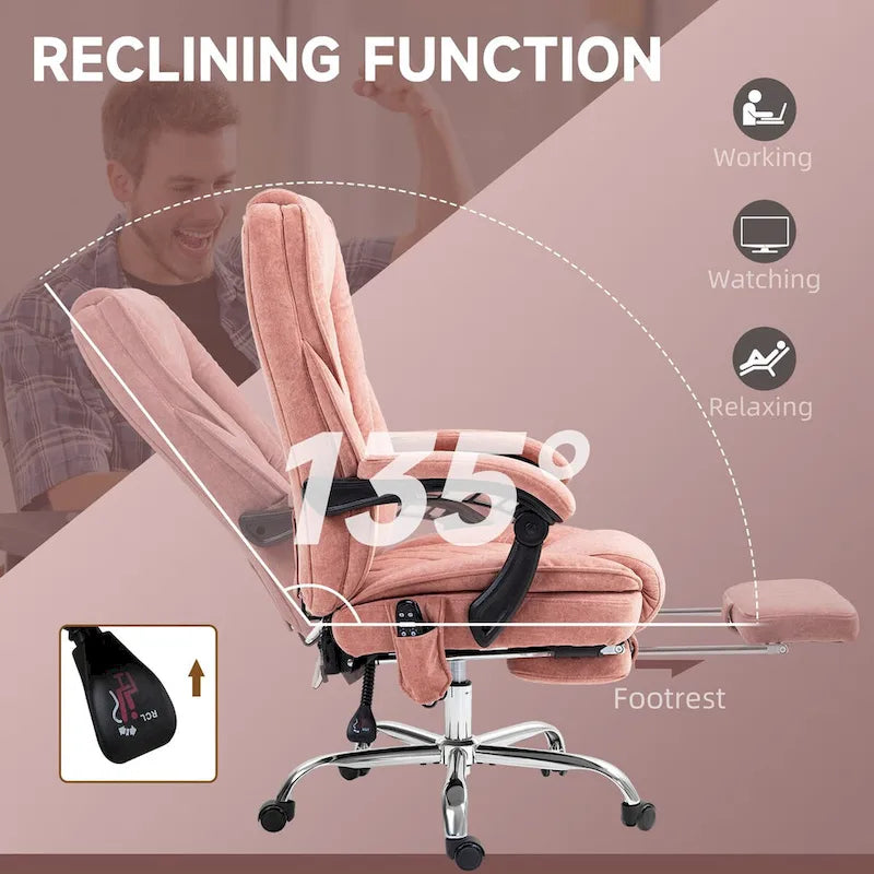 Fauteuil de bureau massant avec chauffage, repose-pieds et dossier inclinable, rose / beige / marron / gris