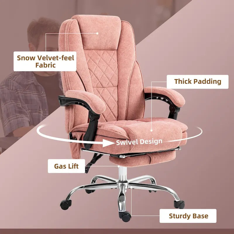 Fauteuil de bureau massant avec chauffage, repose-pieds et dossier inclinable, rose / beige / marron / gris