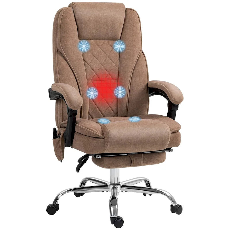 Fauteuil de bureau massant avec chauffage, repose-pieds et dossier inclinable, rose / beige / marron / gris