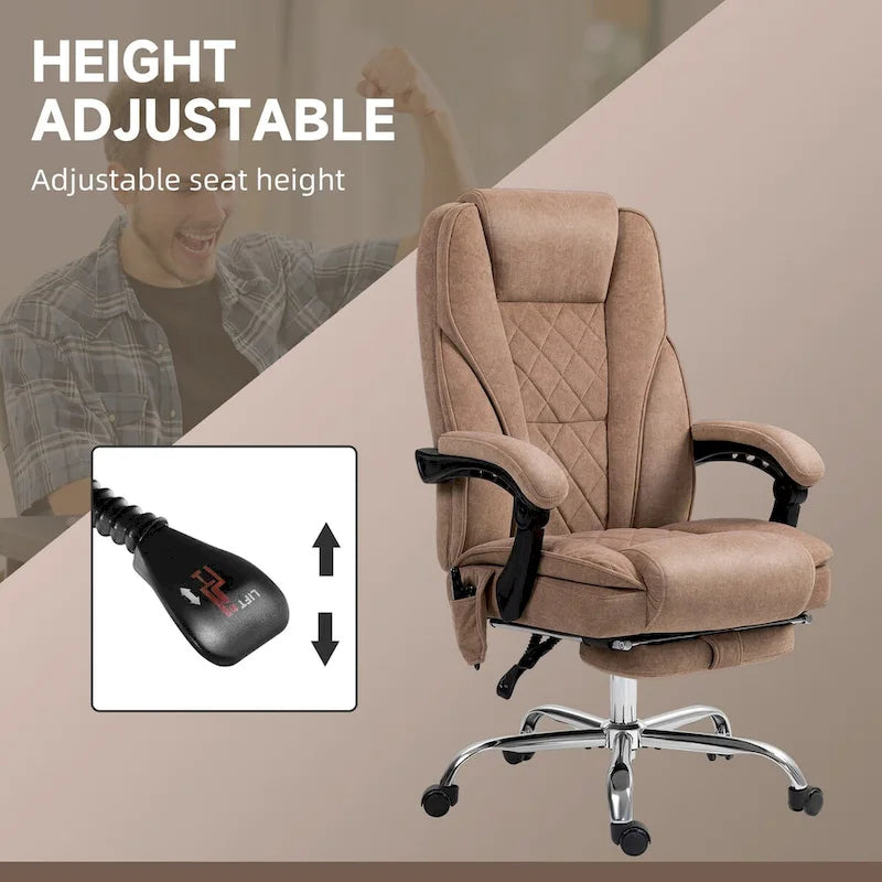 Fauteuil de bureau massant avec chauffage, repose-pieds et dossier inclinable, rose / beige / marron / gris