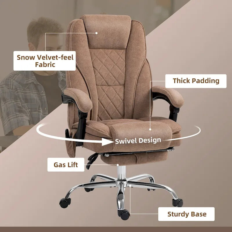 Fauteuil de bureau massant avec chauffage, repose-pieds et dossier inclinable, rose / beige / marron / gris