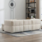 Canapé d'angle 3 places en polaire Teddy avec pouf de rangement et ports USB, blanc crème / gris, 3 places