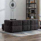 Canapé d'angle 3 places en polaire Teddy avec pouf de rangement et ports USB, blanc crème / gris, 3 places