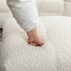 Canapé d'angle 3 places en polaire Teddy avec pouf de rangement et ports USB, blanc crème / gris, 3 places