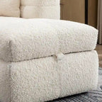 Canapé d'angle 3 places en polaire Teddy avec pouf de rangement et ports USB, blanc crème / gris, 3 places