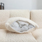 Canapé d'angle 3 places en polaire Teddy avec pouf de rangement et ports USB, blanc crème / gris, 3 places