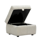 Canapé d'angle 3 places en polaire Teddy avec pouf de rangement et ports USB, blanc crème / gris, 3 places
