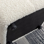 Canapé d'angle 3 places en polaire Teddy avec pouf de rangement et ports USB, blanc crème / gris, 3 places