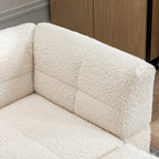 Canapé d'angle 3 places en polaire Teddy avec pouf de rangement et ports USB, blanc crème / gris, 3 places