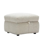 Canapé d'angle 3 places en polaire Teddy avec pouf de rangement et ports USB, blanc crème / gris, 3 places