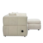 Canapé d'angle 3 places en polaire Teddy avec pouf de rangement et ports USB, blanc crème / gris, 3 places