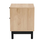 Table d'appoint à 2 tiroirs de style moderne du milieu du siècle avec détails en corde tressée et pieds ronds, brun clair/noir