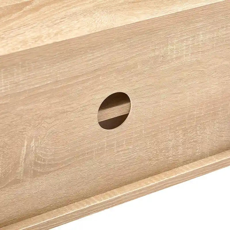 Meuble TV en rotin de 55" avec deux portes coulissantes et étagère réglable, blanc/naturel