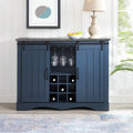 Meuble bar avec porte coulissante de grange de 120 cm avec rangement pour vin et verres à pied, bleu/blanc
