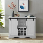 Meuble bar avec porte coulissante de grange de 120 cm avec rangement pour vin et verres à pied, bleu/blanc