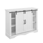 Meuble bar avec porte coulissante de grange de 120 cm avec rangement pour vin et verres à pied, bleu/blanc