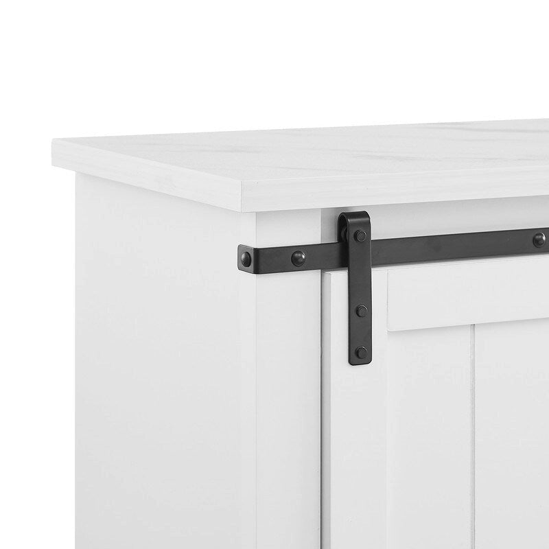 Meuble bar avec porte coulissante de grange de 120 cm avec rangement pour vin et verres à pied, bleu/blanc