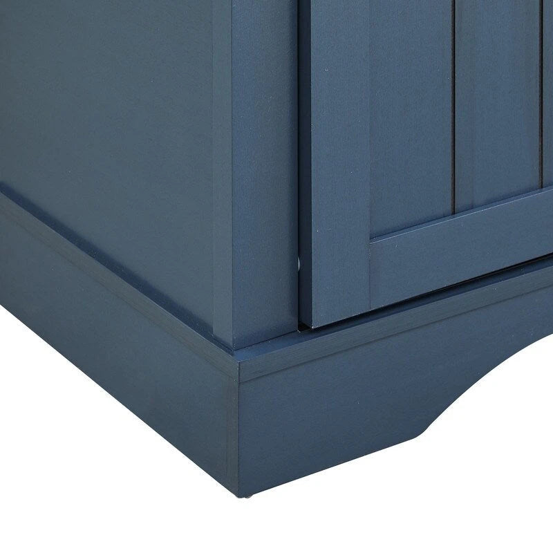 Meuble bar avec porte coulissante de grange de 120 cm avec rangement pour vin et verres à pied, bleu/blanc